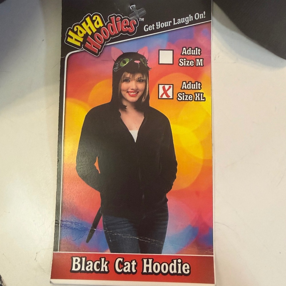 HaHa Hoodies Black Cat Zip Up Hoodie Costume Tail Paw Cuffs Adult XL 16020-XL